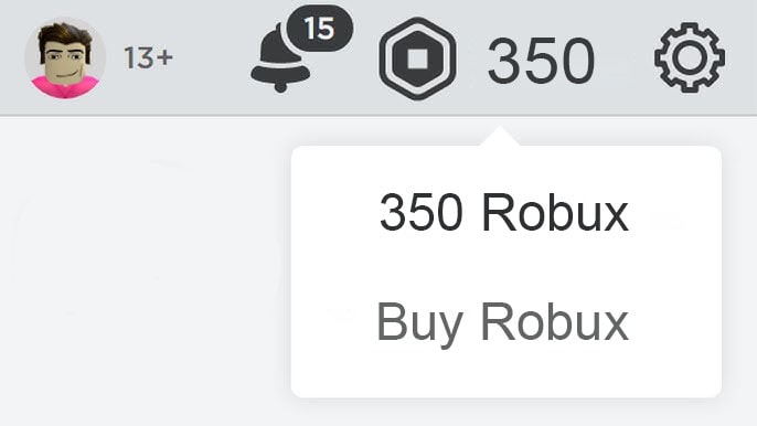 Screenshot showing a 350 Robux transaction